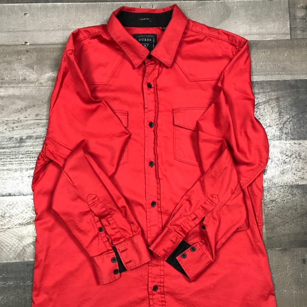 Guess mens Button down red shirt M